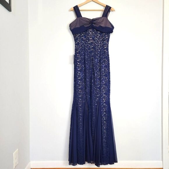 NWT Alex Evenings Fit & Flare Lace Cold Shoulder Navy Sequin Lace Dress Size 8 - Picture 8 of 12